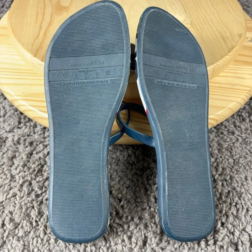 Melissa Mel Mushroom Thong Sandals Womens Size 8 Blue Purple Floral Slip On Flat - Picture 7 of 9